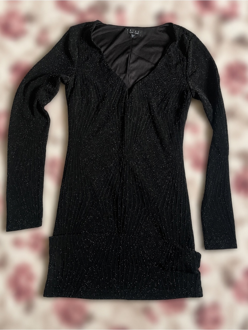 Trixxi Black Sparkle Mini Dress with V-Neck
